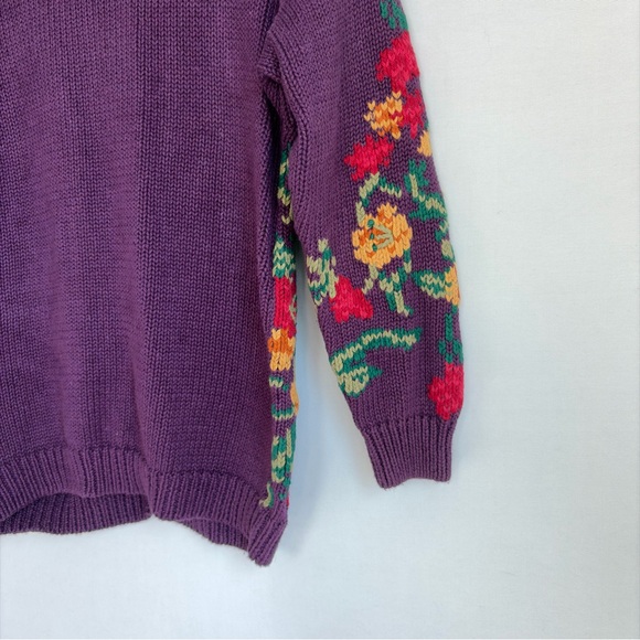 Vtg Robert Scott Women M Cardigan Knit Sweater Purple Floral Grandmacore Cottage - Picture 14 of 14